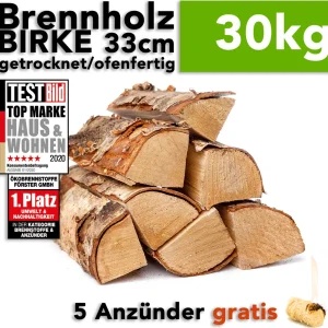 Birkenholz zum Heizen – 25 cm, 30 kg, Produktansicht 1