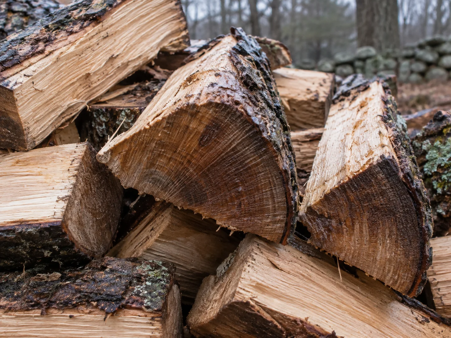 Frisch gesägtes Holz mit hoher Restfeuchte
