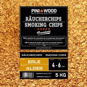 Grillholz & Räucherholz – PINI 5 kg Räucherchips Erle ohne Rinde 4-6 mm Smoking Chips, Produktansicht 1
