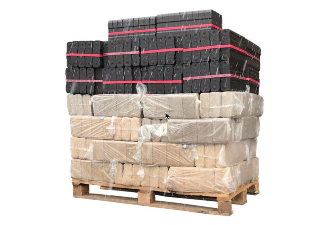 Kohle – Gemischte Rufholzbriketts + Briketts aus Braunkohle Paletteneinheit (930 kg), Produktansicht 1