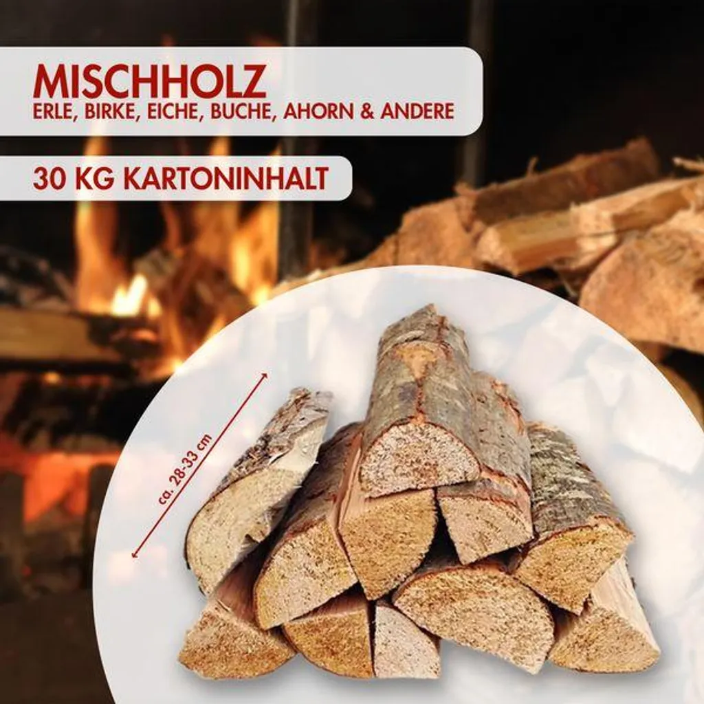Mischholz-Kaminholz – 30 kg, ca. 28–33 cm, max. 25 % Holzfeuchte, Produktansicht 2